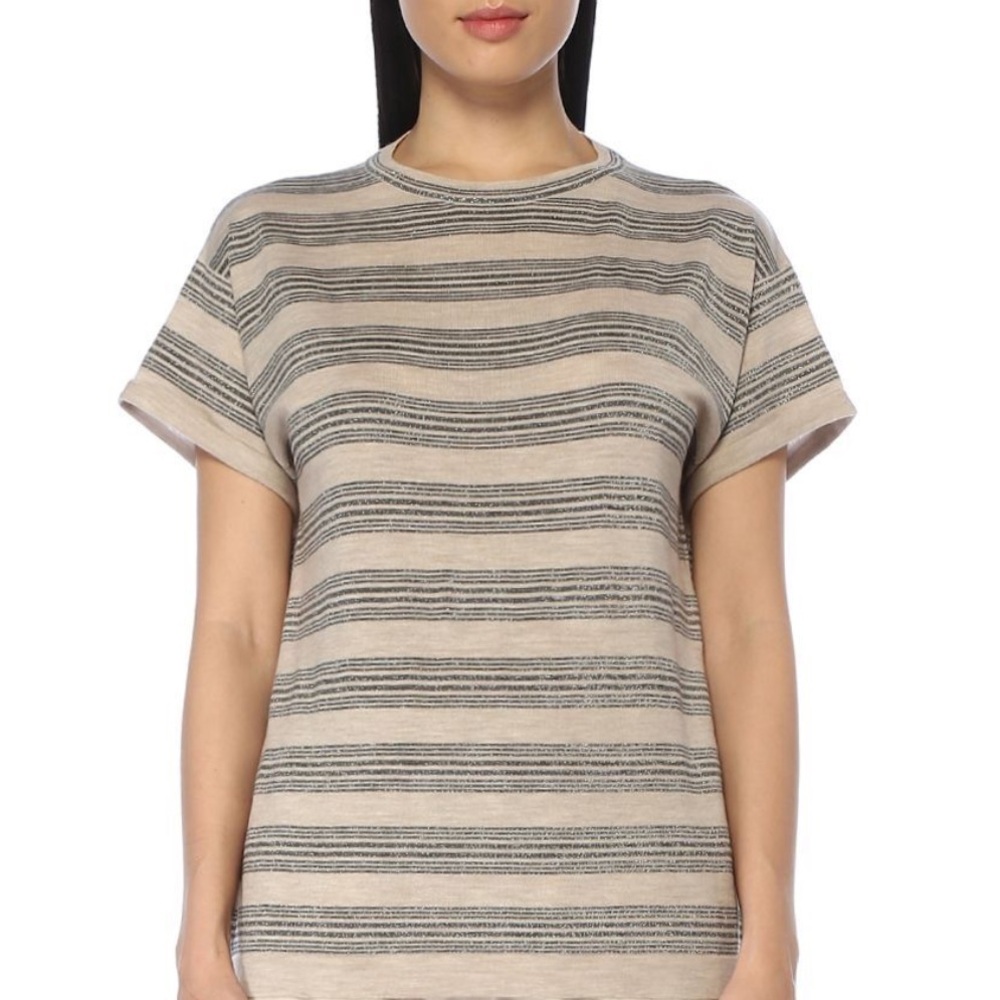Brunello Cucinelli Cashmere Striped Short Sleeve Sweater Top